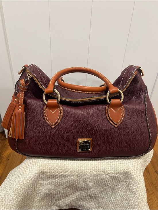 Dooney & Bourke Handbags - Dooney & Bourke  large Burgundy Pebble Leather Satchel with Tan Trim